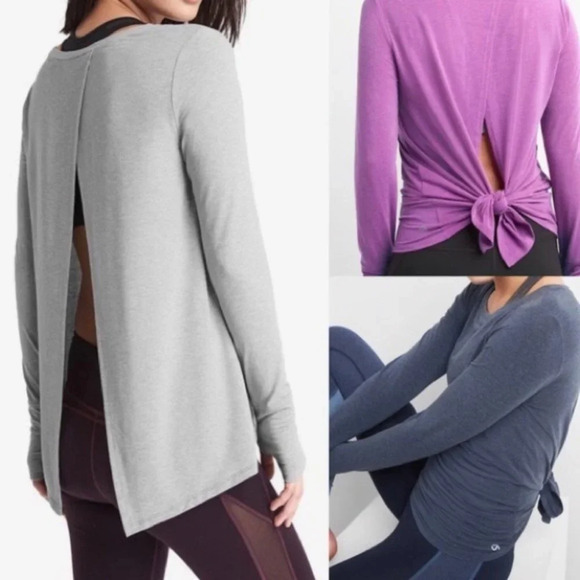 NWT Gapfit grey slit back long  sleeve lyocell lightweight activewear shirt - Picture 5 of 16